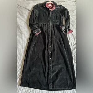 Eddie Bauer Black Corduroy Cottage Dress with Red Plaid Accents, size Small